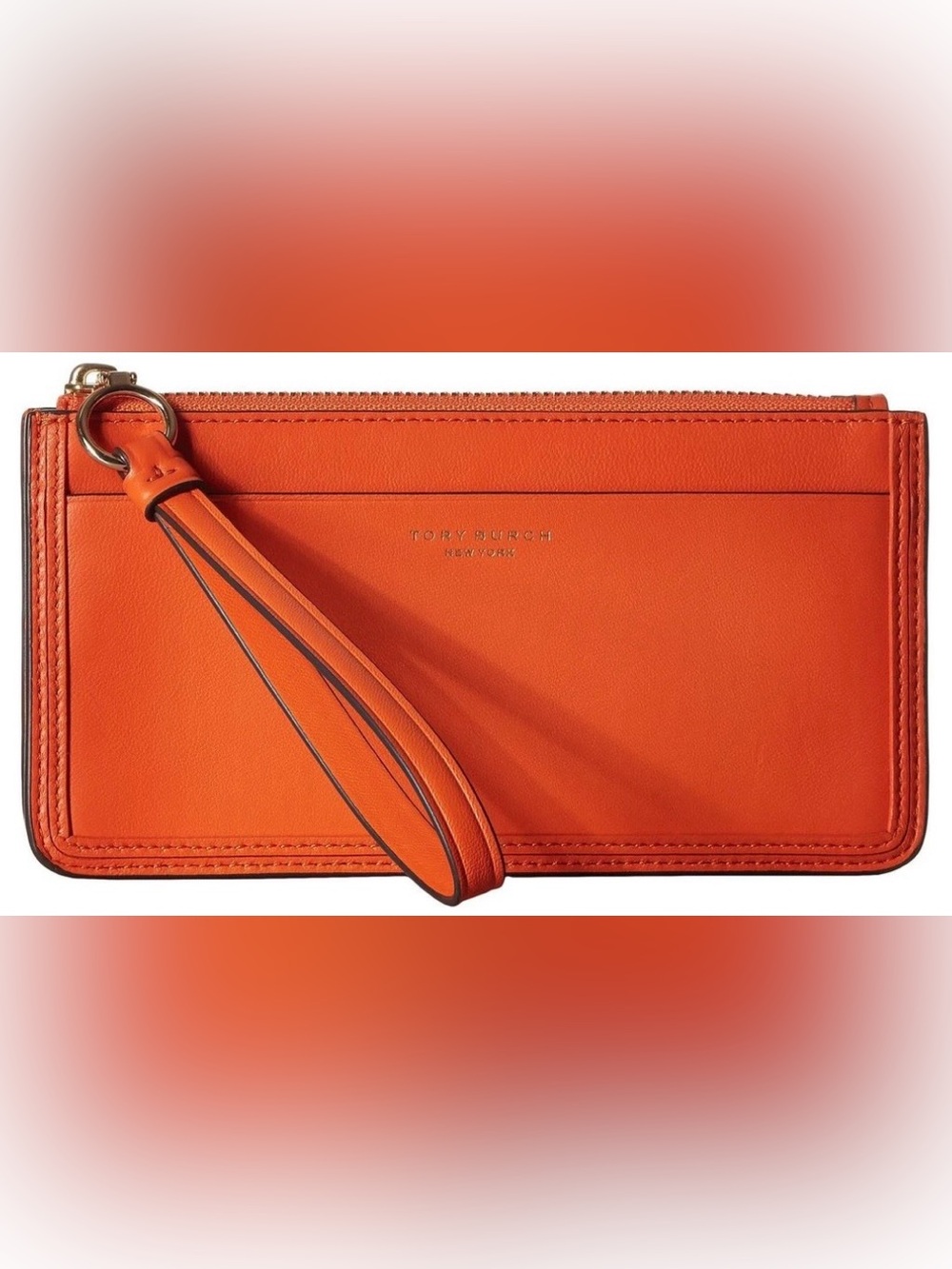TORY BURCH Leather Perry Zip Wristlet Orange Juice
